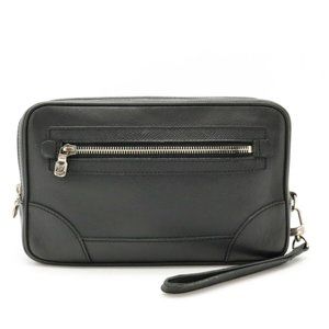 Louis Vuitton Black Leather Wristlet Clutch